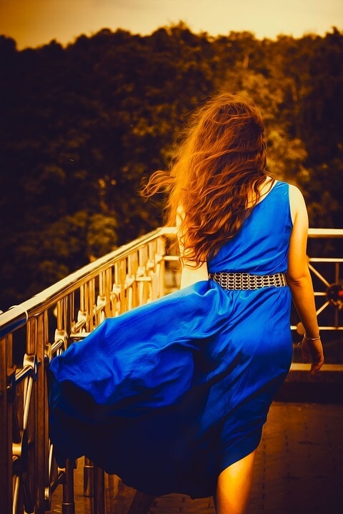 Girl wearing blue dress