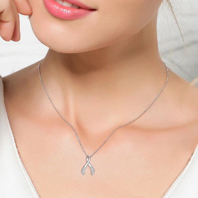 Silver Wishbone Pendant Necklace