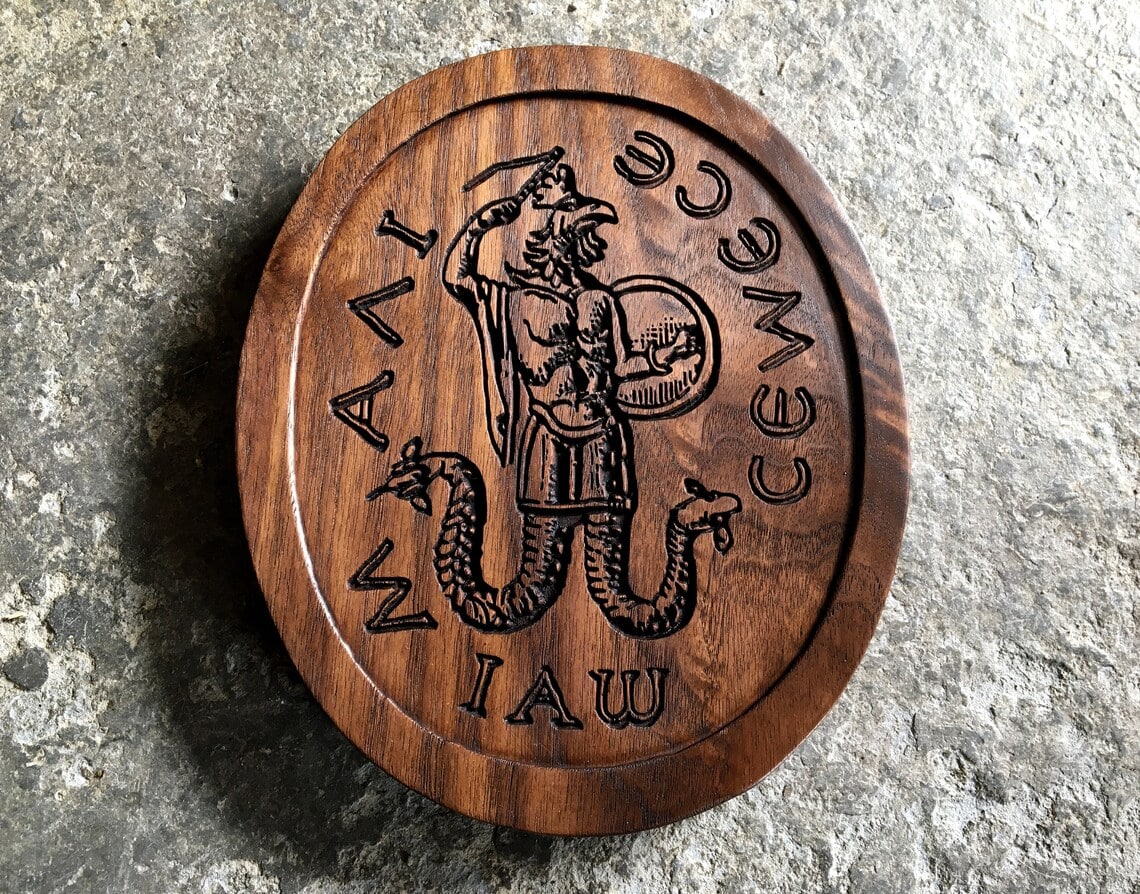 abraxas plaque on wood