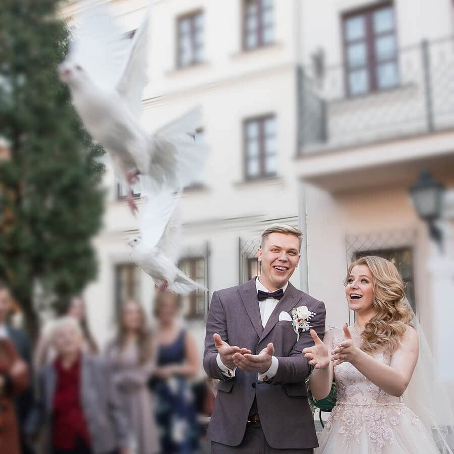 Releasing doves in wedding