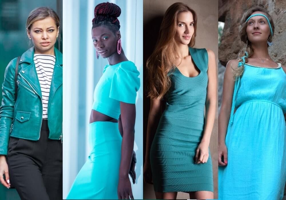 Women wearing turquoise dress