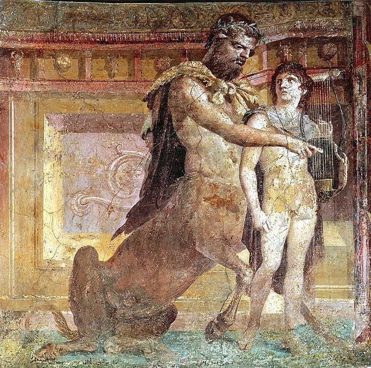 Chiron teaching Achilles  how to play the lyre