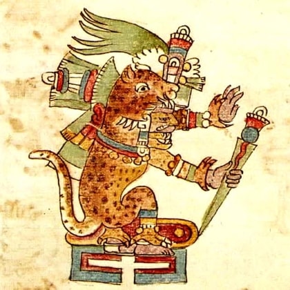 Tezcatlipoca depicted in the Codex Rios in the aspect of a Jaguar—in this form he was called Tepeyollotl.