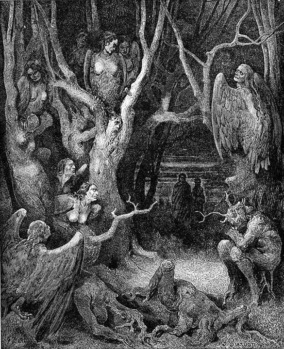 Harpies in the infernal wood, from Inferno XIII, by Gustave Doré, 1861.