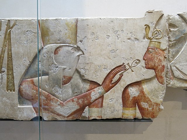 Horus offers life to the pharaoh, Ramesses II.