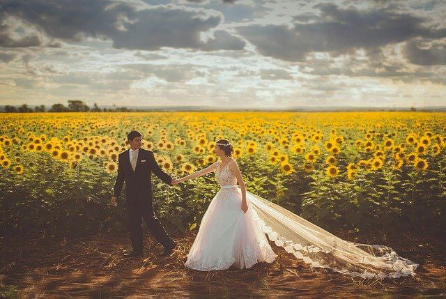 Couple in a sunflowers field