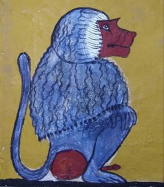 Babi (or Baba) as a baboon crouched with an erection