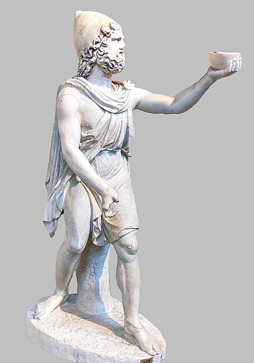 Odysseus offering wine to Polyphemus