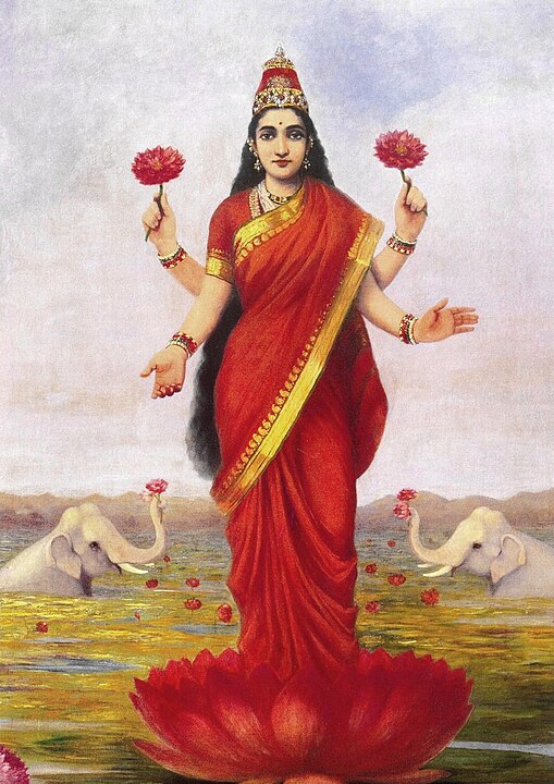 Goddess Lakshmi standing on lotus 