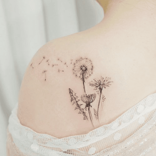 dandelion tattoo on shoulder