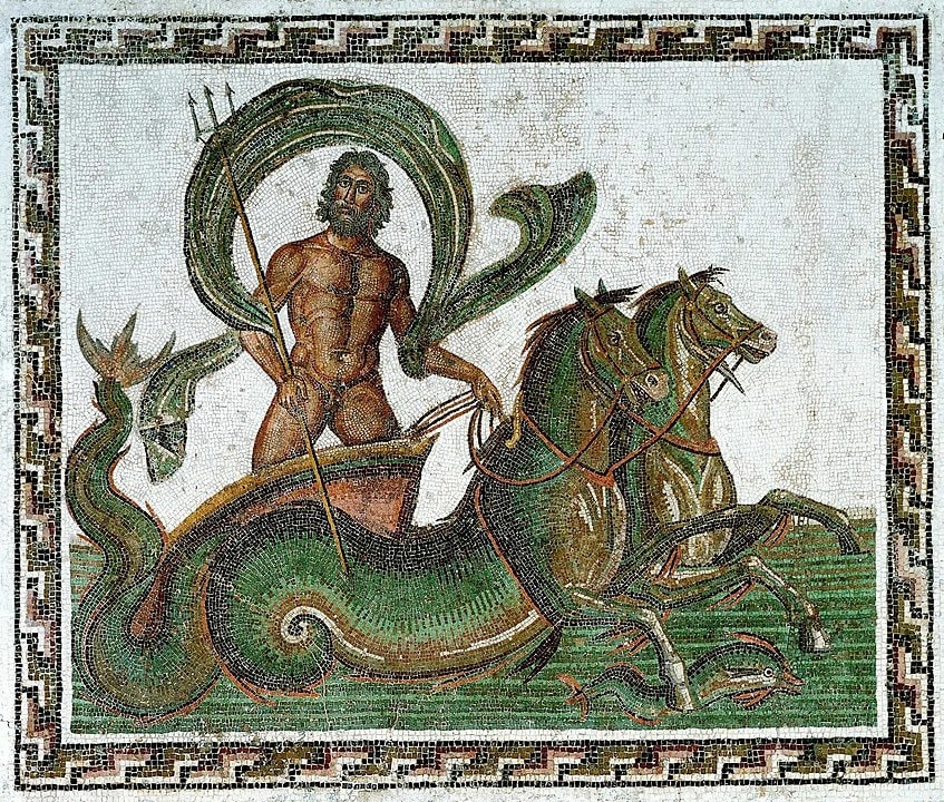 Neptune standing on a chariot