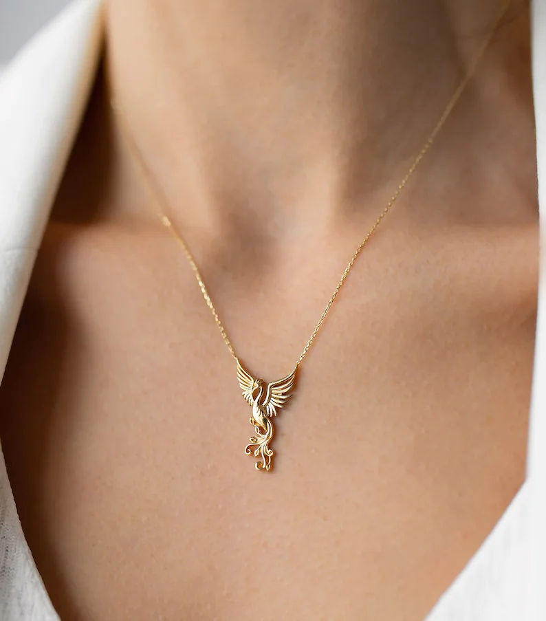 Phoenix 14k Solid Gold Necklace