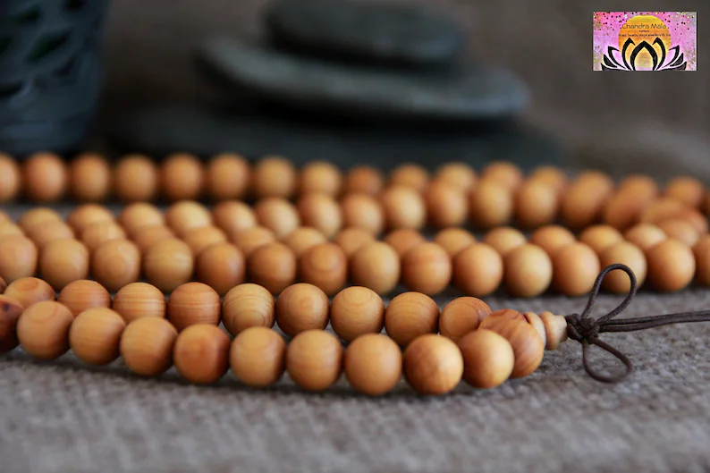 Cedar wood mala beads