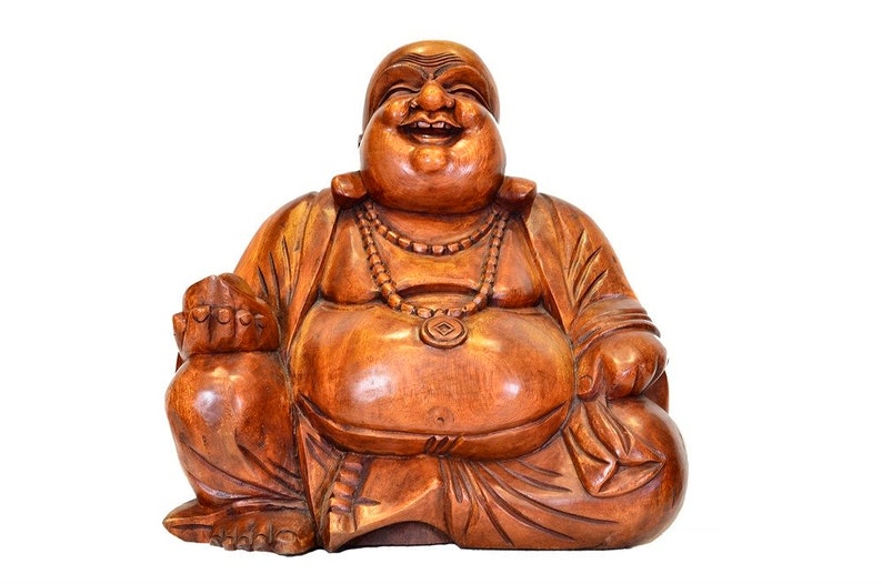 Wood laughing buddha