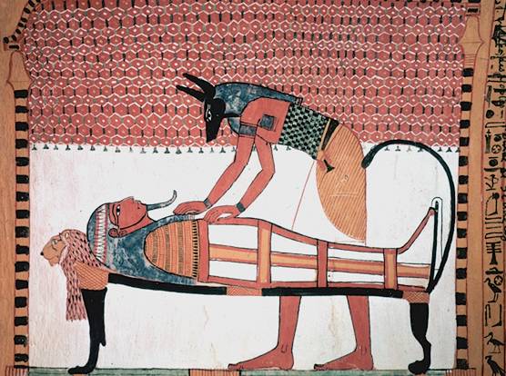 Anubis attending the mummy of the deceased.
