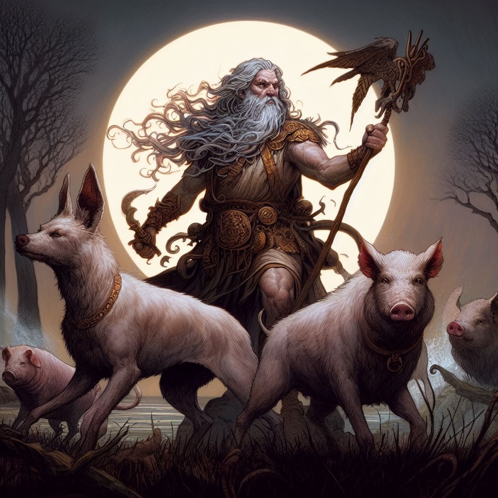 Arawn - The Welsh God with hounds and pigs