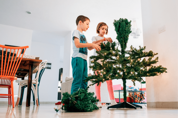setting up a christmas tree