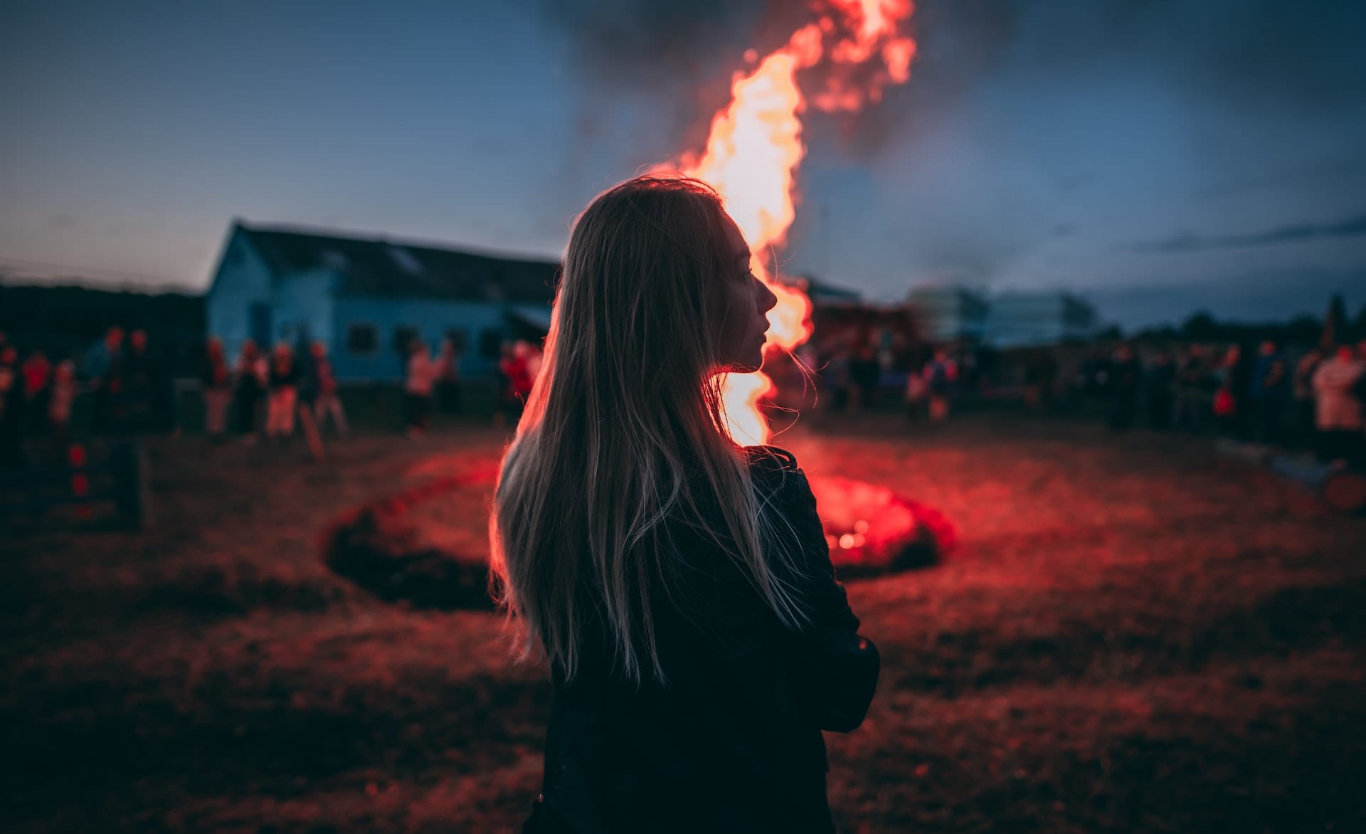girl near the bonfire