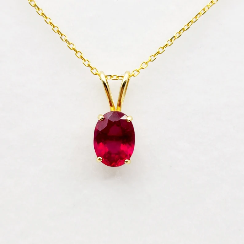 Gold Ruby Pendant Necklace