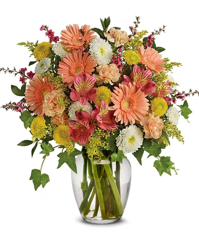 Sunny pastel bouquet with myrtle