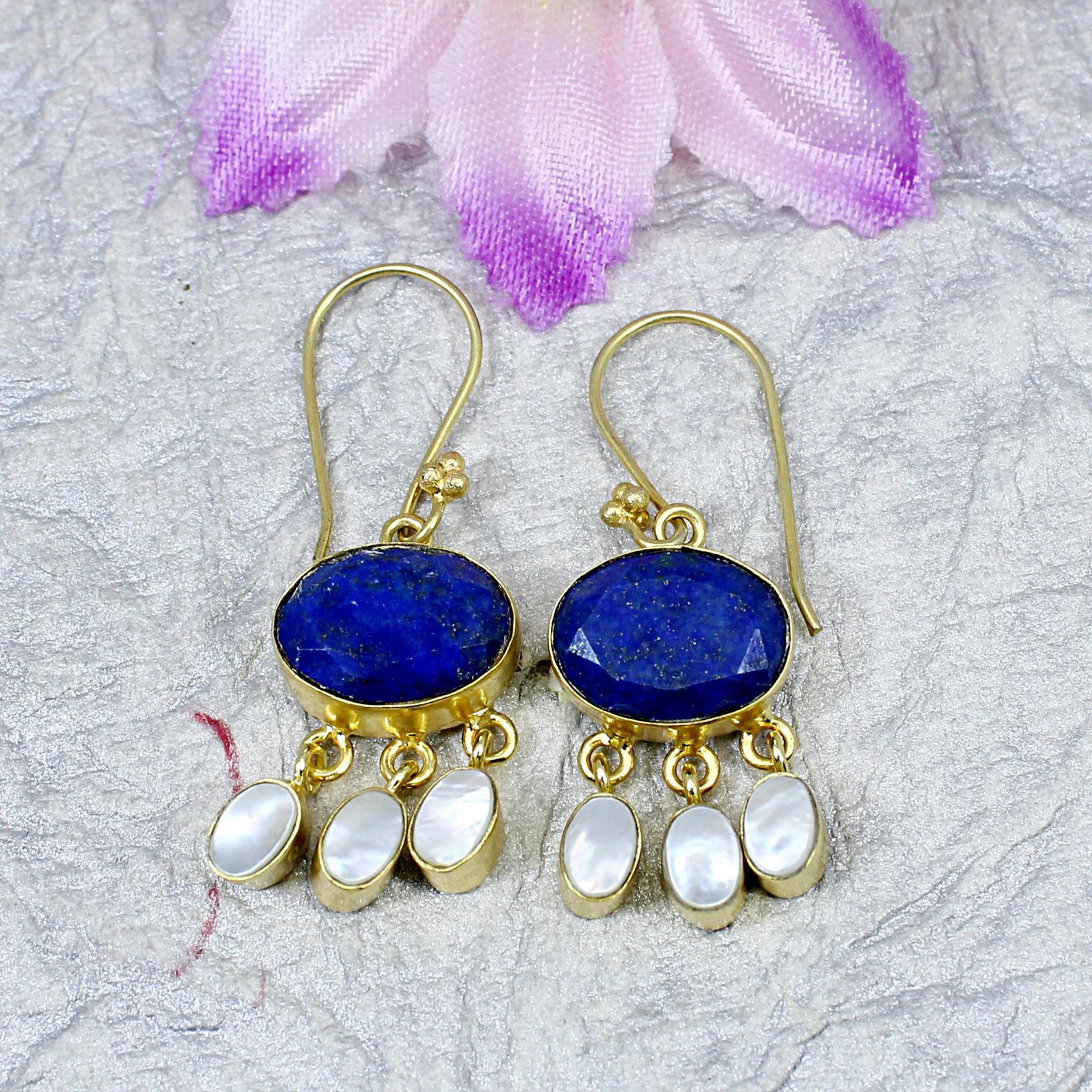 lapis lazuli with mother of pearl earrings