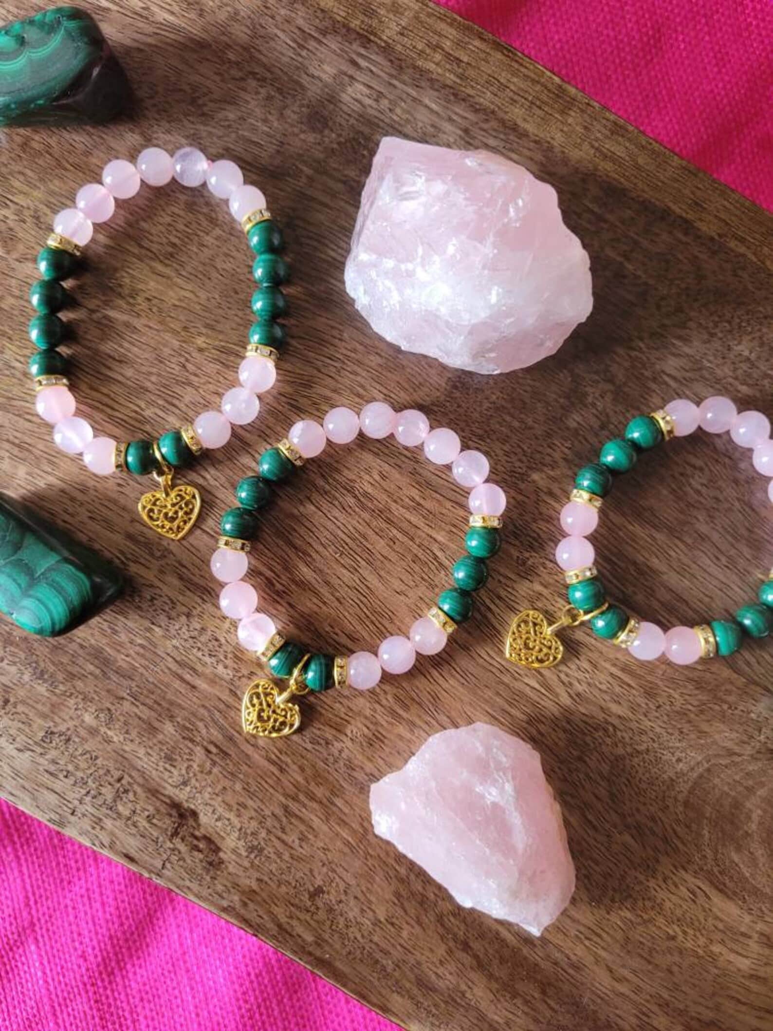 Malachite and rose quartz bracelet