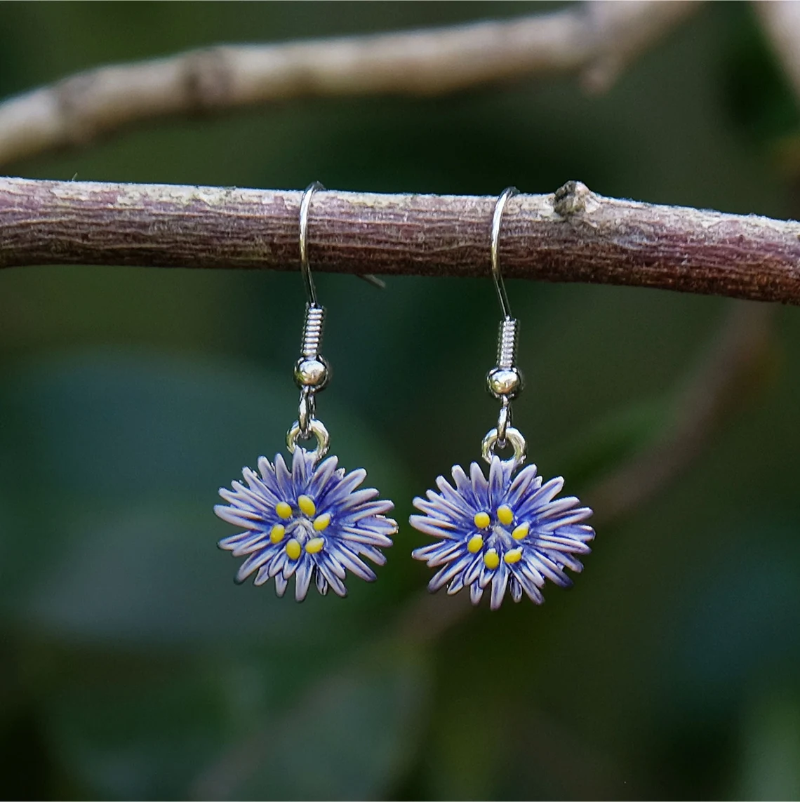 Aster Blue Flower Drop Hook Earrings