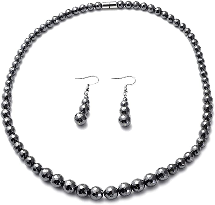 Black Hematite Dangle Drop Earrings and Matinee Choker Necklace