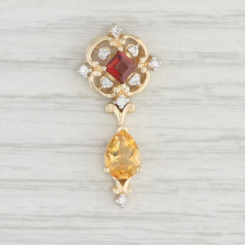 Citrine Garnet Diamond Pendant