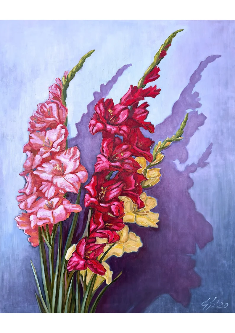 Colorful Gladiolus Bouquet Flower Oil Painting Print