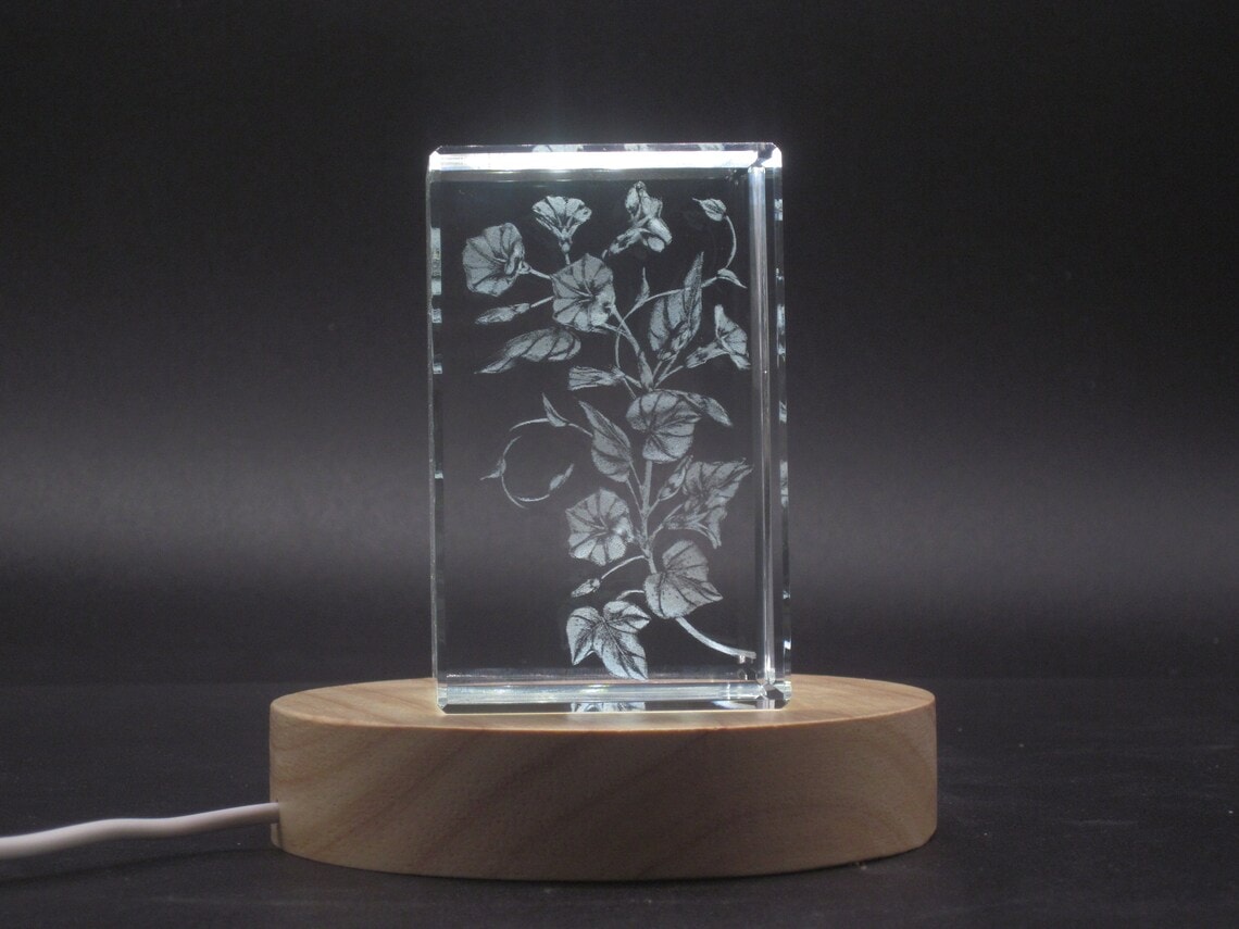 Morning Glory 3D Engraved Crystal