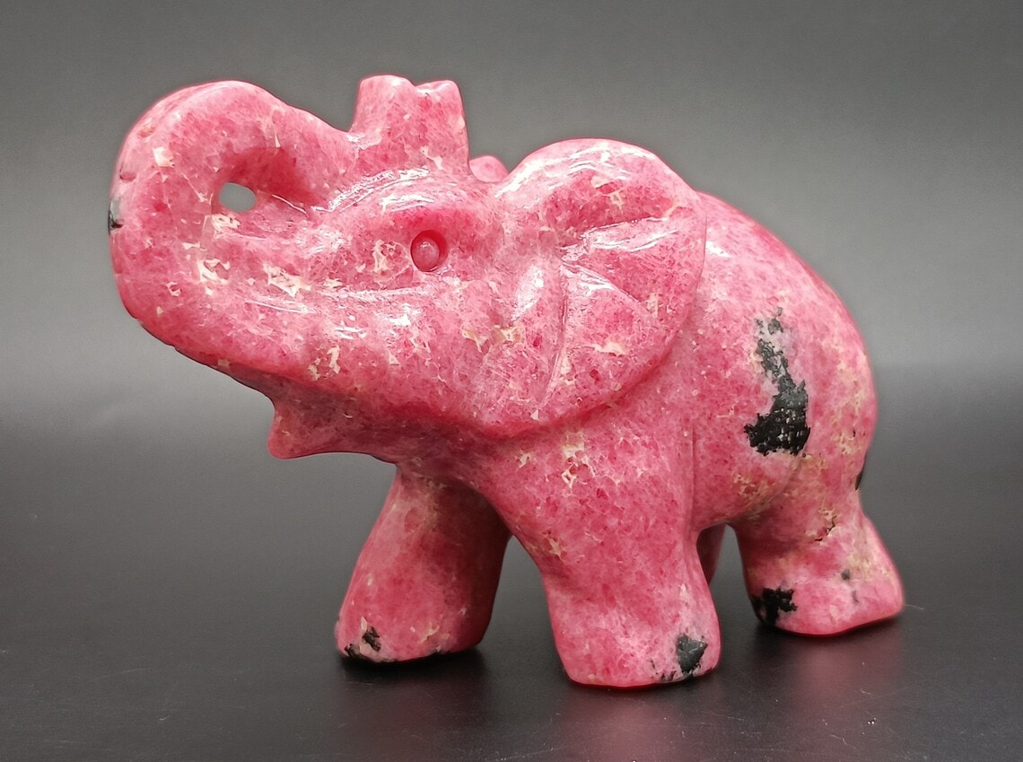 Natural Hand carved Rhodonite elephant