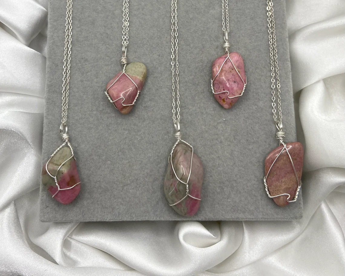 Rhodonite Wire Wrapped Crystal Necklaces