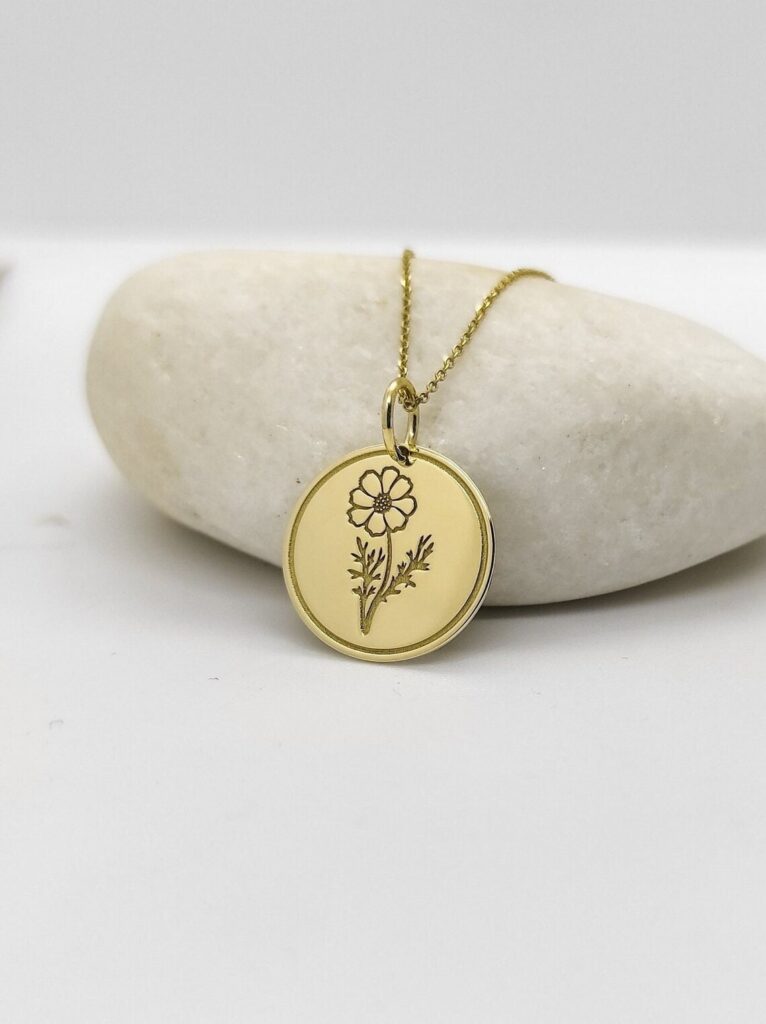 Solid Gold Cosmos Birthflower Necklace