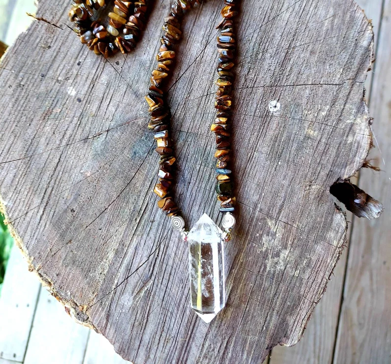 Tiger’s Eye and Clear Quartz Necklace