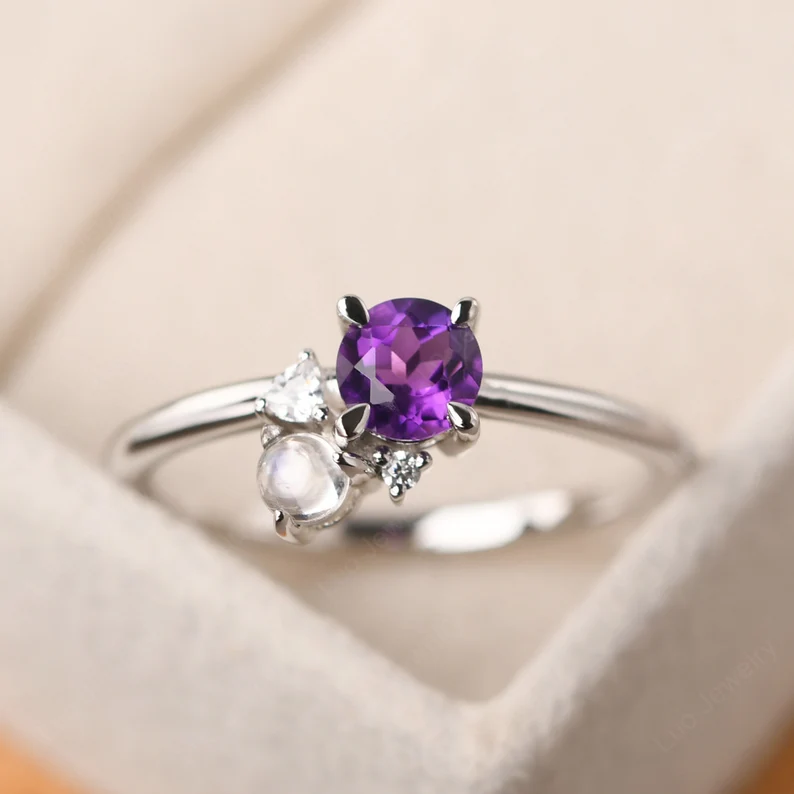 Amethyst and moonstone ring