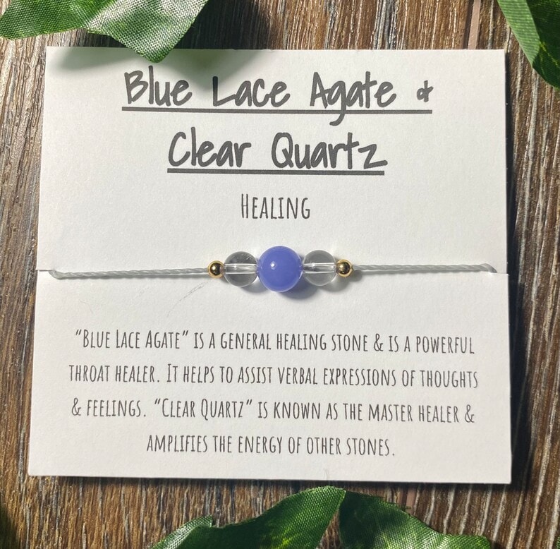 blue lace agate and clear quartz healing bracelet