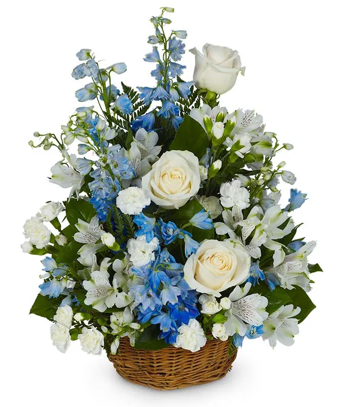 flower basket with Delphinium