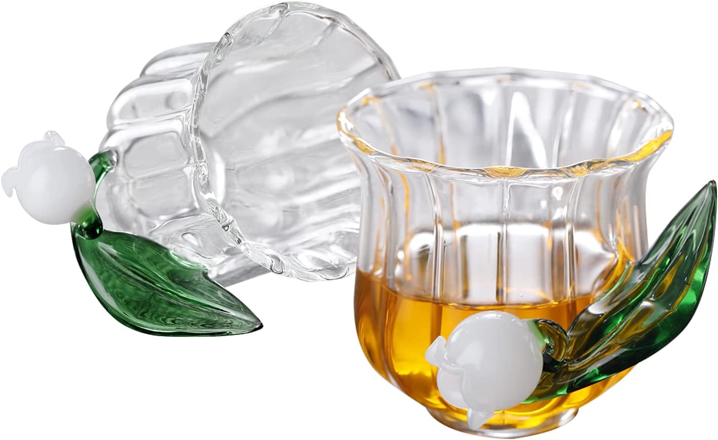 Glass Espresso Cups with Lily of the Valley Handles
