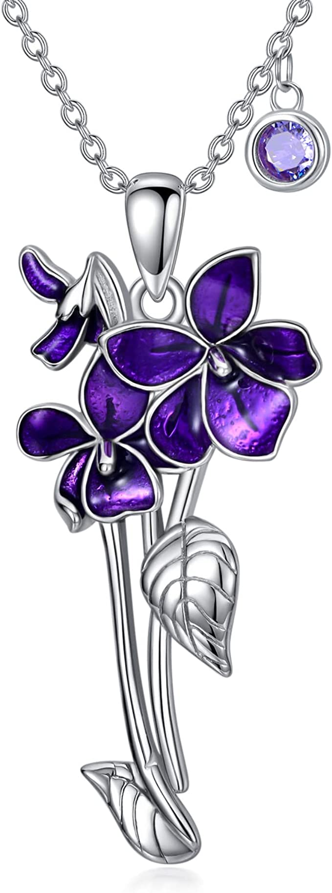 violet birthstone floral pendant necklace