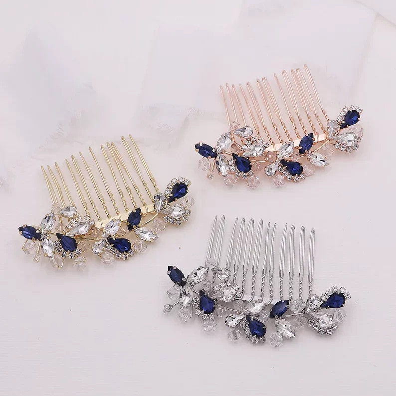 Blue sapphire wedding comb