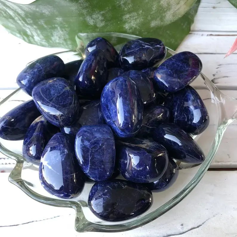 Blue sodalite tumbled stones