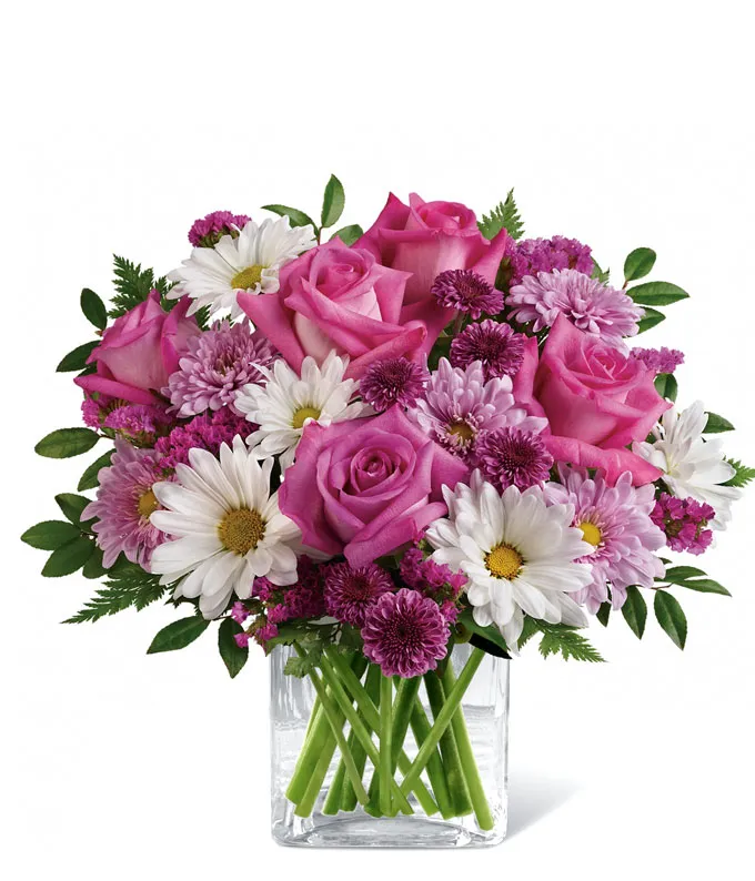 Pink blossom bouquet with chrysanthemums