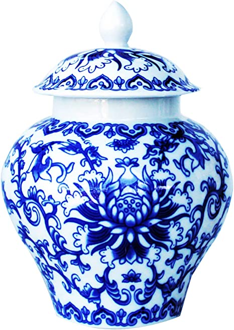 Ancient Chinese Style Blue and White Porcelain Helmet-shaped Temple Jar