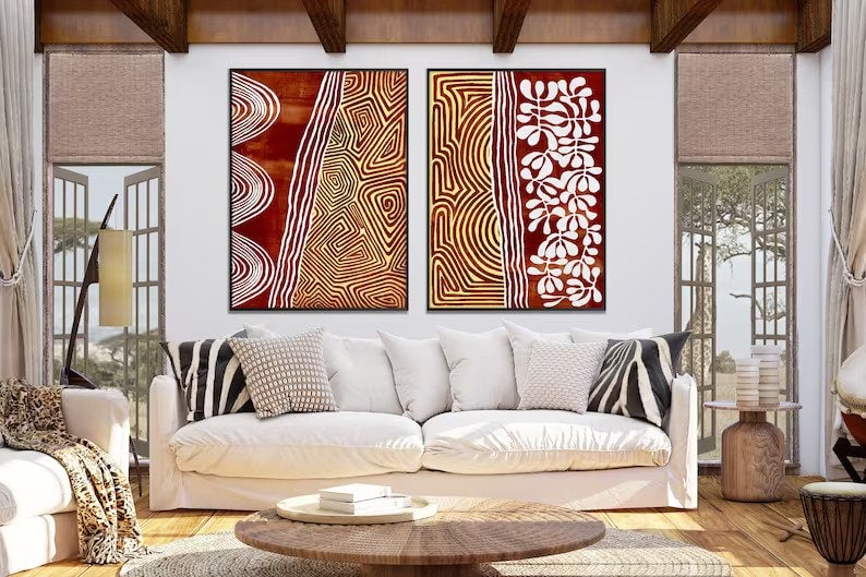 Set of Two Australian Aboriginal Style Art Print