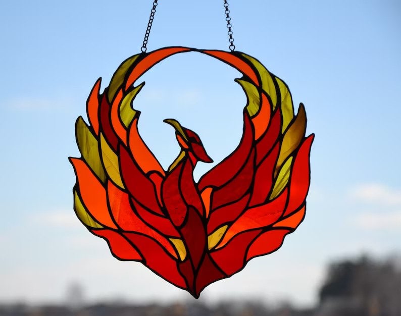 Stained glass Phoenix suncatcher