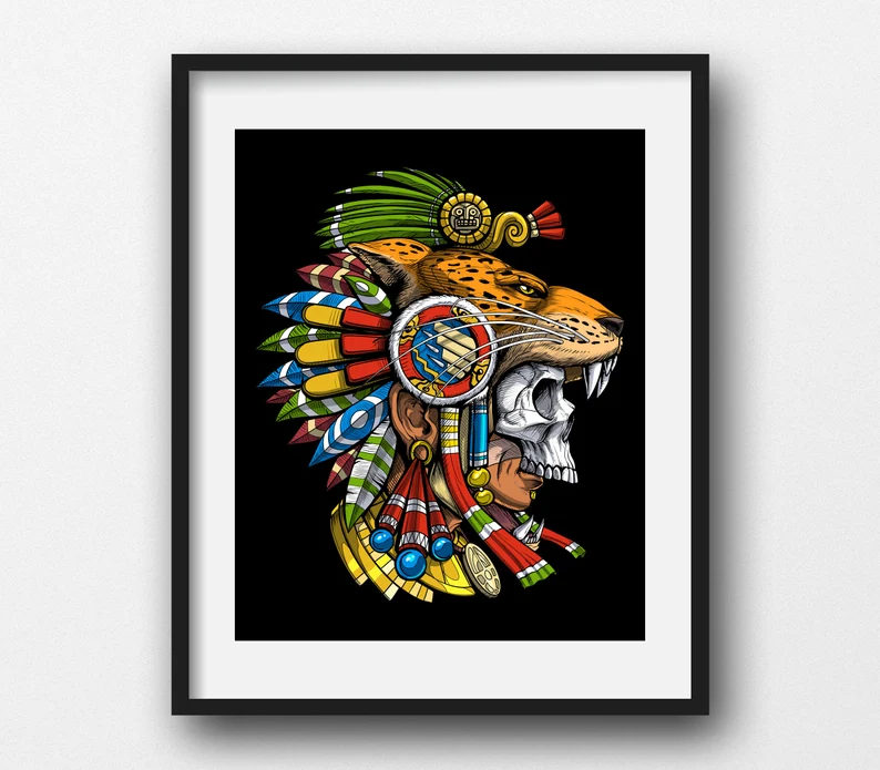 aztec jaguar warrior mask poster