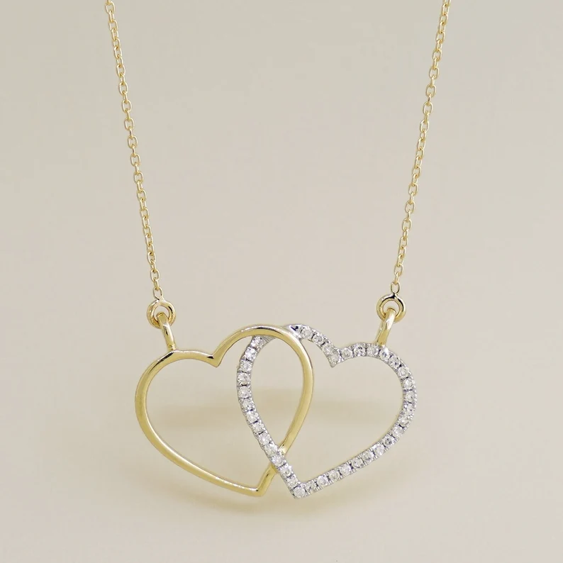 diamond double heart necklace