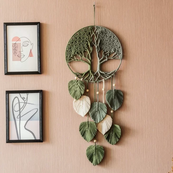 Green leaves tree of life wall art