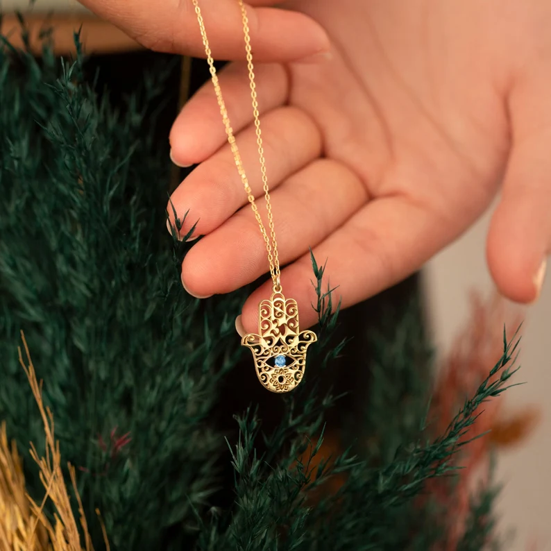 Hamsa with birthstones necklace